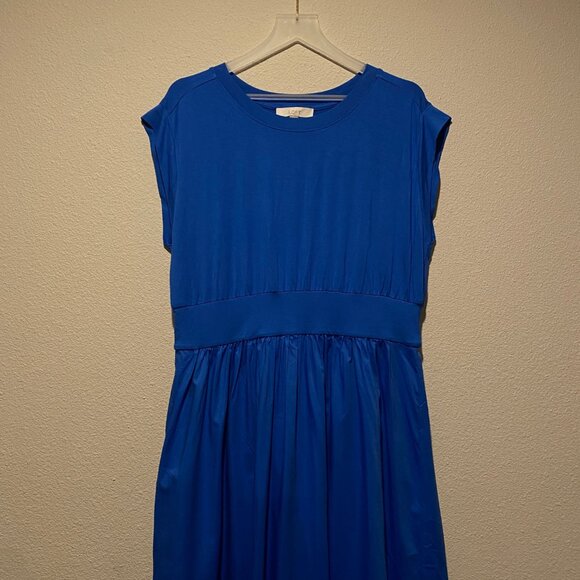 LOFT Blue Jersey Knit Maxi Dress XL Cotton T-Shirt Style 55” Length - Picture 3 of 7